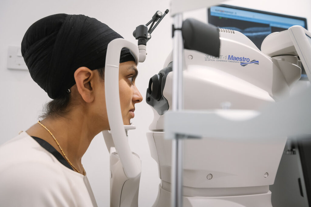 a young lady having an OCT scan